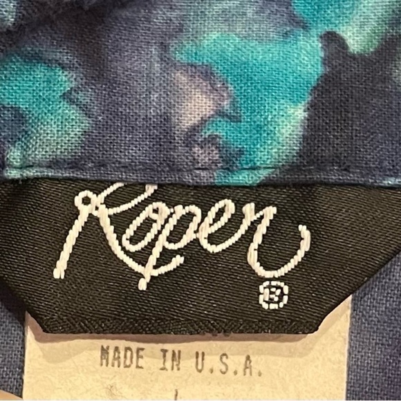 ROPER Blue and Green Shell and Leaf Pattern Button Up Long Sleeve Shirt - Picture 8 of 9